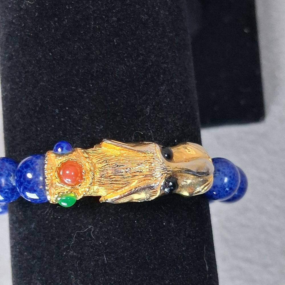 Les Bernard Lapis Lazuli Panther Bracelet Multi Gem Cabochon 8" Large Vintage - Picture 6 of 16